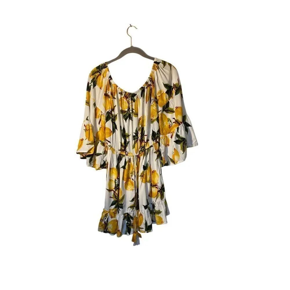 Blue Island women’s lemon, print drawstring waist on/off shoulder dress large